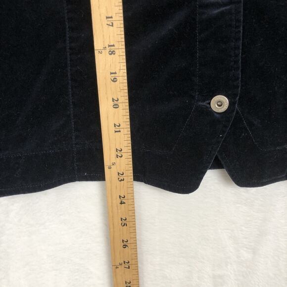 VTG 100% Cotton Velvet Trucker Jacket Women’s Sz L Navy Blue Metal Button Up - Picture 6 of 11